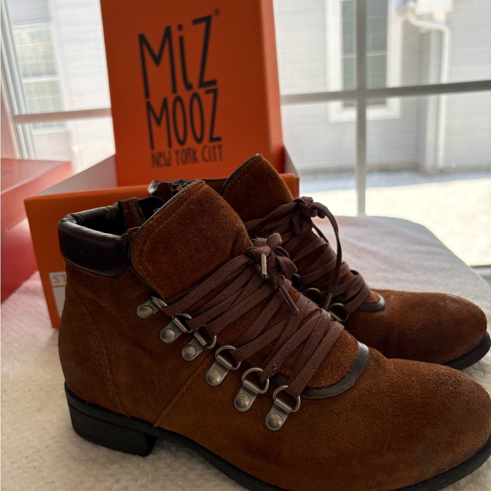 Miz Mooz Women Steffy Chestnut Suede Lace-Up Ankle Boot Size 36 US 6 - Picture 7 of 10